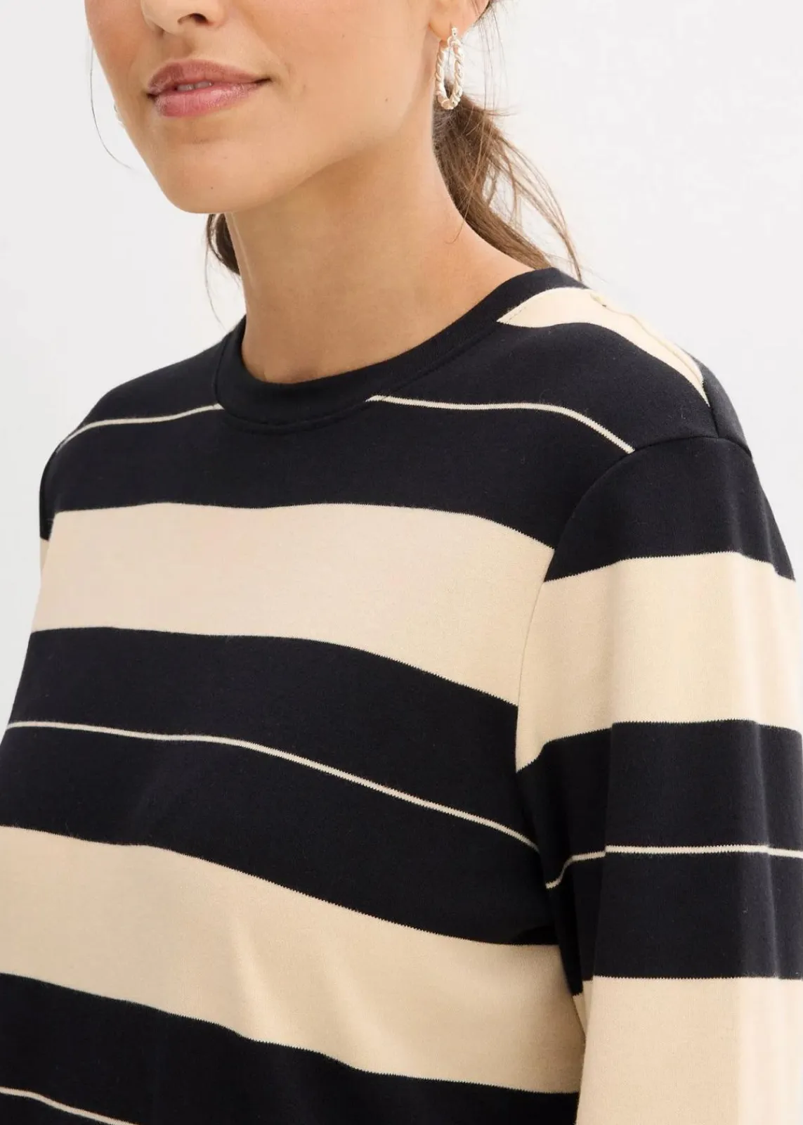 bonprix Bekleidung·Pullover & Strickjacken|Kleider^Shirtkleid aus reiner Baumwolle schwarz/beige gestreift