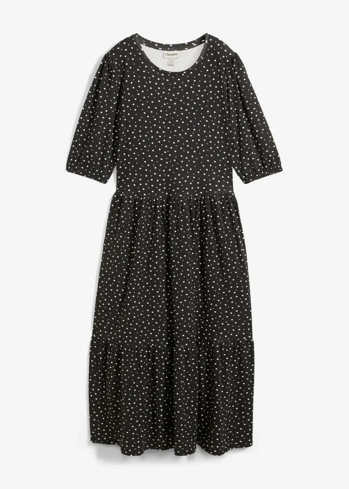 bonprix Kleider|Bekleidung·Pullover & Strickjacken^Shirtkleid aus reiner Baumwolle schwarz/wollweiß gepunktet