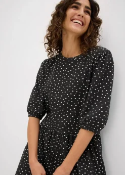 bonprix Kleider|Bekleidung·Pullover & Strickjacken^Shirtkleid aus reiner Baumwolle schwarz/wollweiß gepunktet