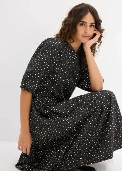 bonprix Kleider|Bekleidung·Pullover & Strickjacken^Shirtkleid aus reiner Baumwolle schwarz/wollweiß gepunktet