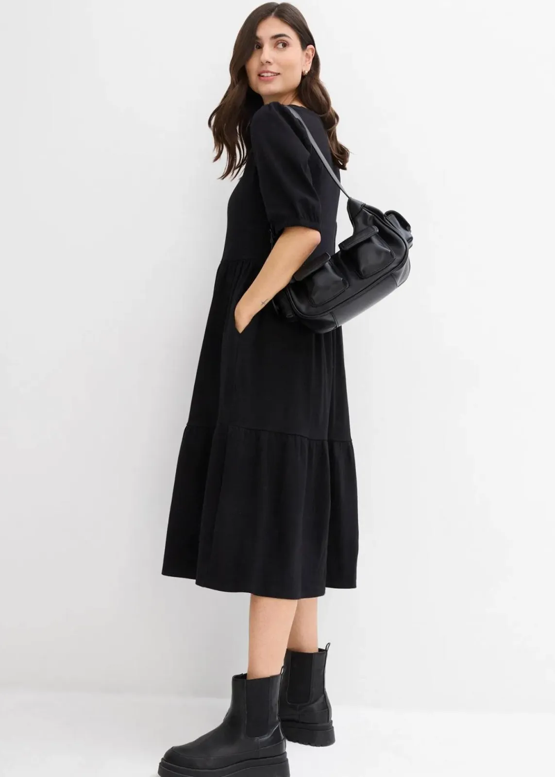 bonprix Bekleidung·Pullover & Strickjacken|Kleider^Shirtkleid aus reiner Baumwolle schwarz