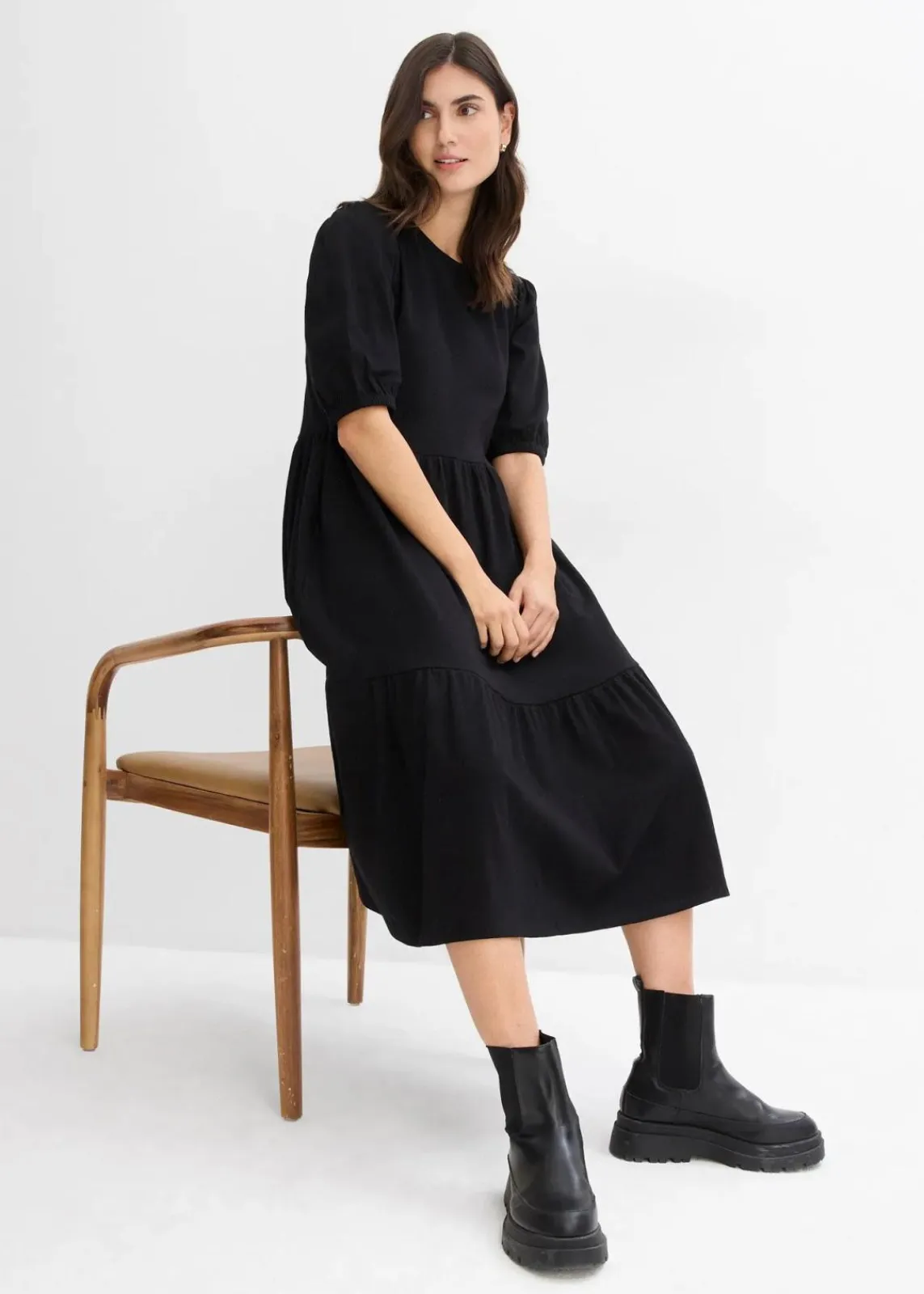 bonprix Bekleidung·Pullover & Strickjacken|Kleider^Shirtkleid aus reiner Baumwolle schwarz