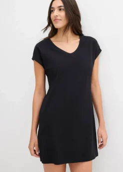 bonprix Bekleidung·Röcke|Bekleidung·Pullover & Strickjacken^Shirtkleid aus reiner Bio-Baumwolle (2er Pack) schwarz/pazifikgrün