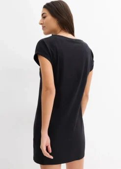 bonprix Bekleidung·Röcke|Bekleidung·Pullover & Strickjacken^Shirtkleid aus reiner Bio-Baumwolle (2er Pack) schwarz/pazifikgrün