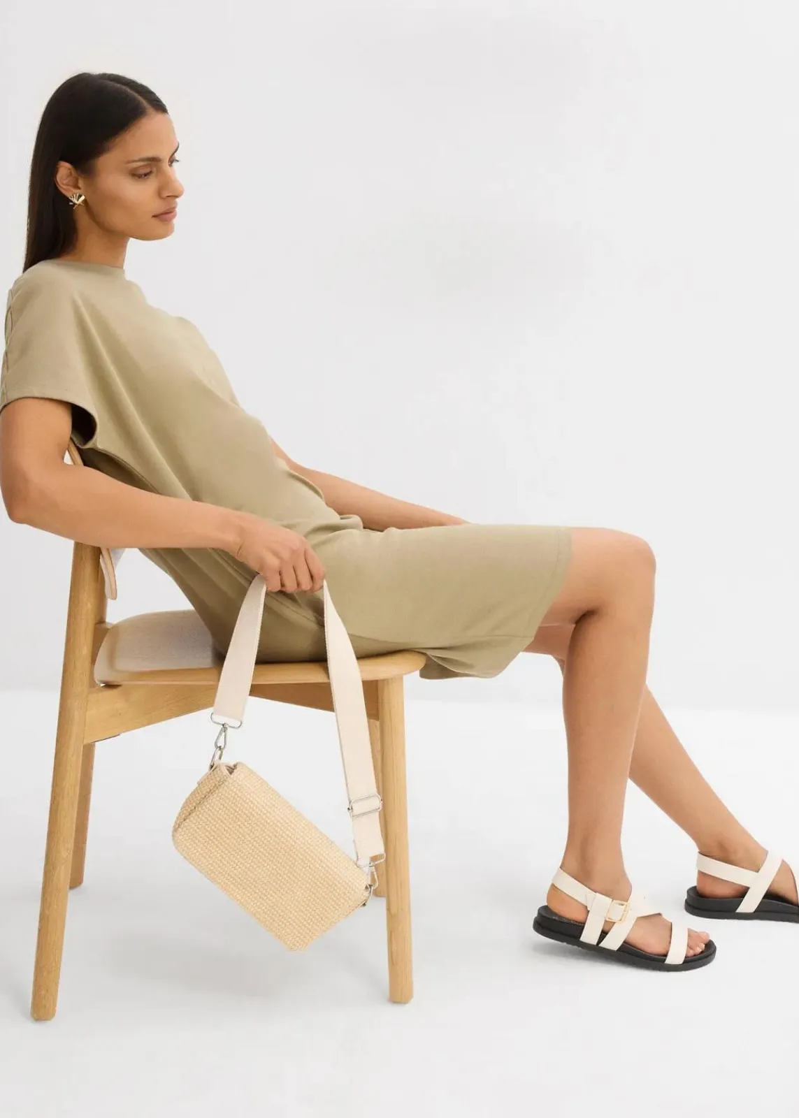 bonprix Bekleidung·Pullover & Strickjacken|Kleider^Shirtkleid aus reiner Bio-Baumwolle new khaki