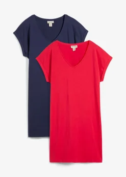 bonprix Nachhaltigere Materialien|Kleider^Shirtkleid aus reiner Bio-Baumwolle (2er Pack) dunkelblau/tiefrot