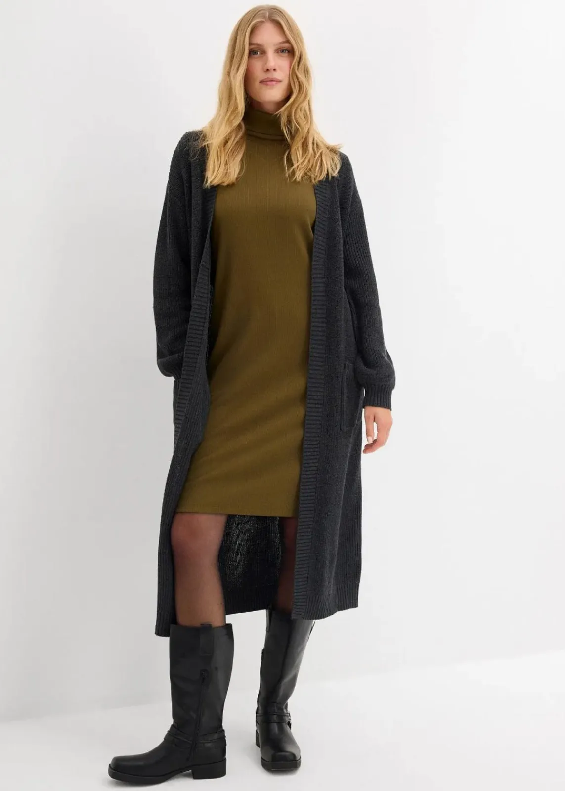 bonprix Bekleidung·Röcke|Bekleidung·Pullover & Strickjacken^Shirtkleid aus schwerer elastischer Ripp-Qualität erdoliv