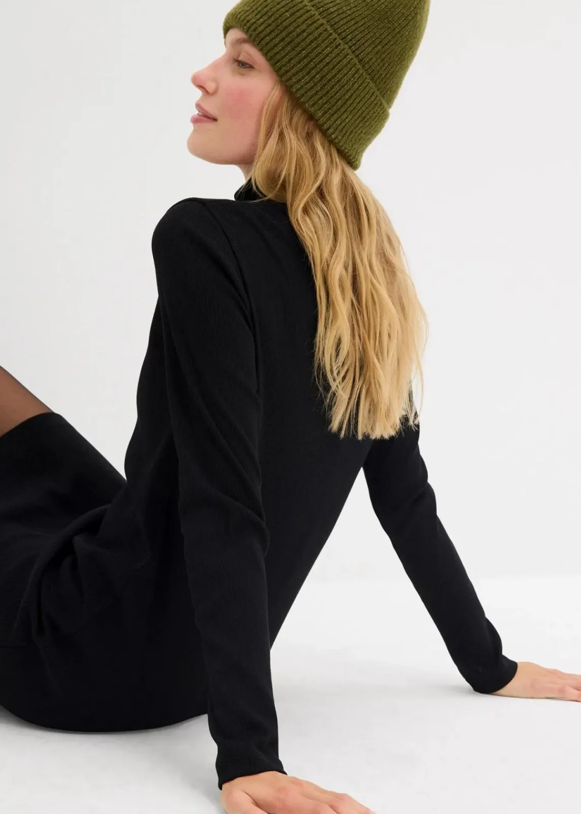 bonprix Kleider|Basics^Shirtkleid aus schwerer elastischer Ripp-Qualität schwarz
