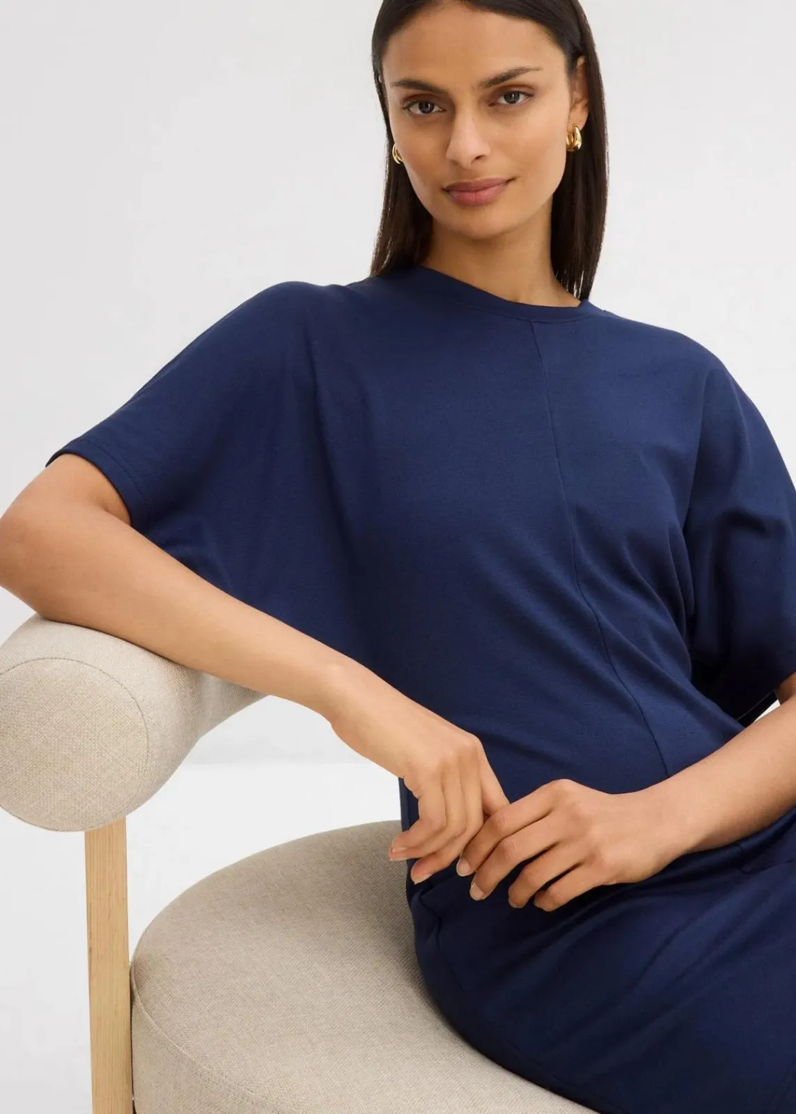 bonprix Kleider^Shirtkleid aus softem Punto di Roma dunkelblau