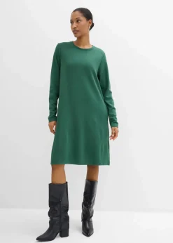 bonprix Kleider|Bekleidung·Pullover & Strickjacken^Shirtkleid in A-Linie aus Viskose-Mix dunkelgrün