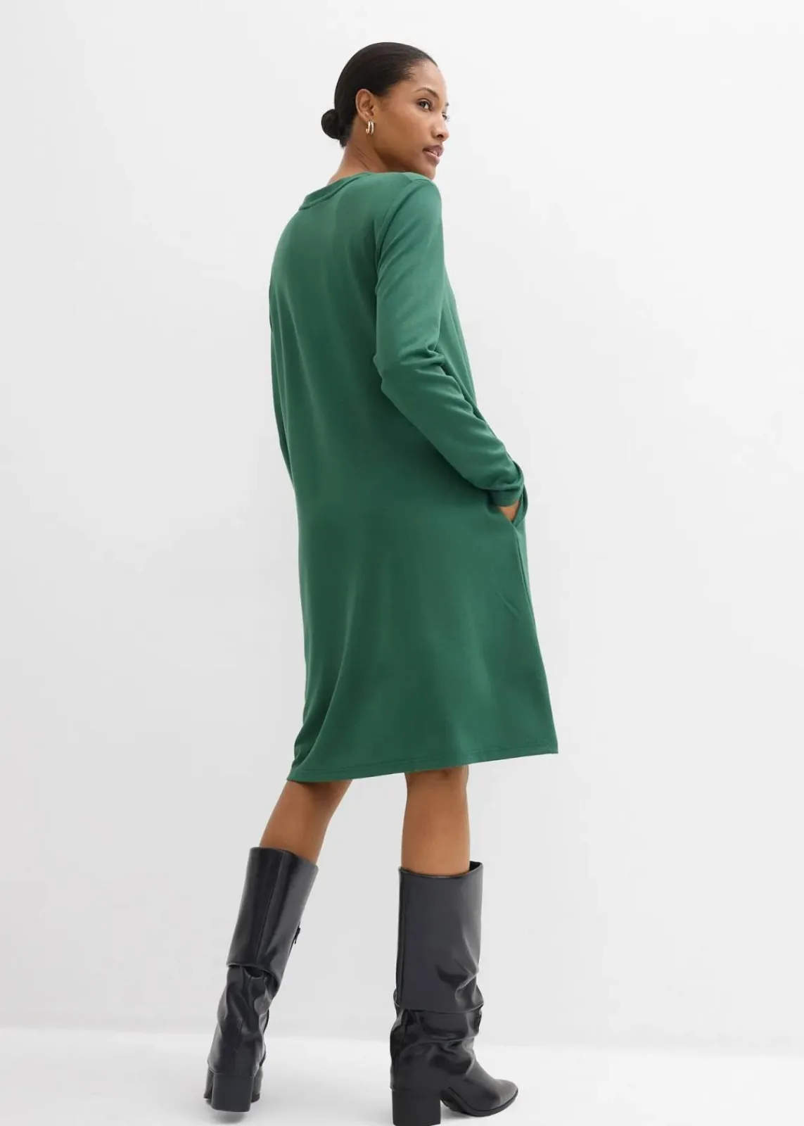 bonprix Kleider|Bekleidung·Pullover & Strickjacken^Shirtkleid in A-Linie aus Viskose-Mix dunkelgrün