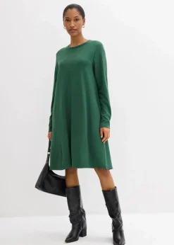 bonprix Kleider|Bekleidung·Pullover & Strickjacken^Shirtkleid in A-Linie aus Viskose-Mix dunkelgrün