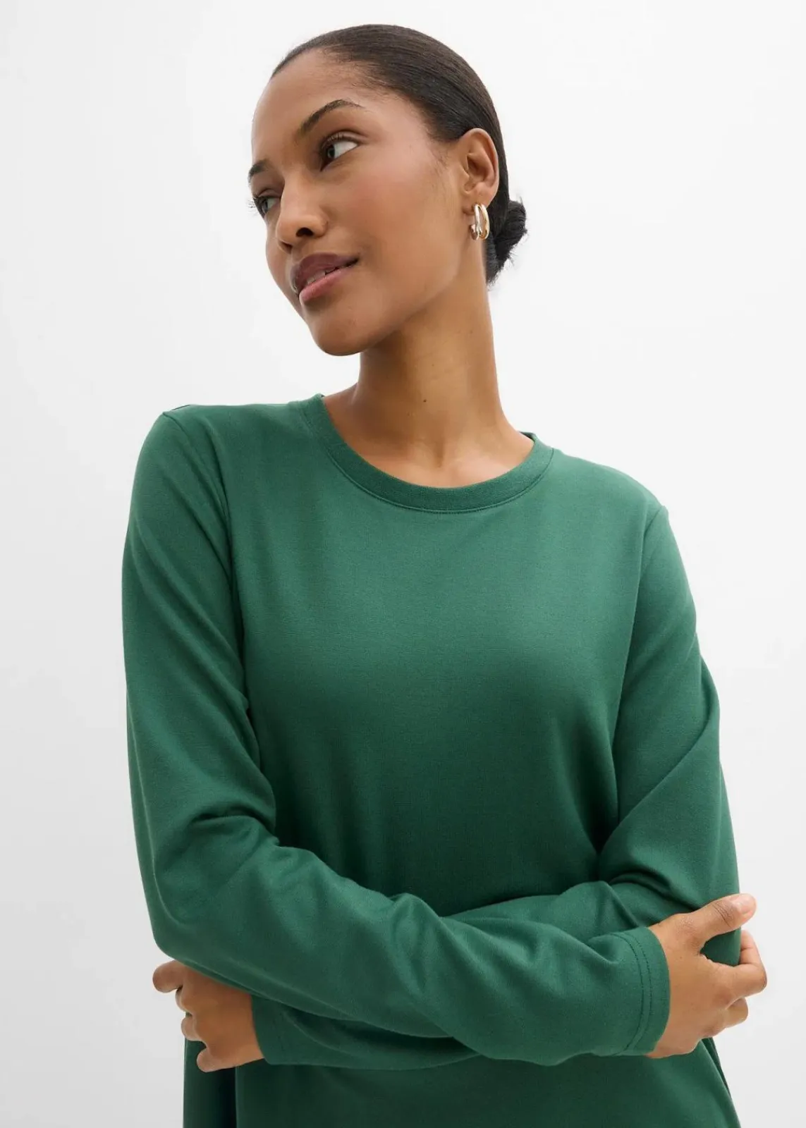 bonprix Kleider|Bekleidung·Pullover & Strickjacken^Shirtkleid in A-Linie aus Viskose-Mix dunkelgrün