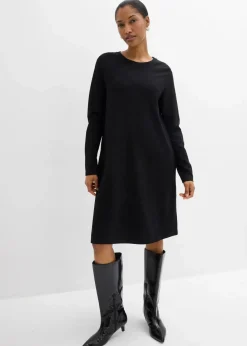 bonprix Bekleidung·Pullover & Strickjacken|Kleider^Shirtkleid in A-Linie aus Viskose-Mix schwarz