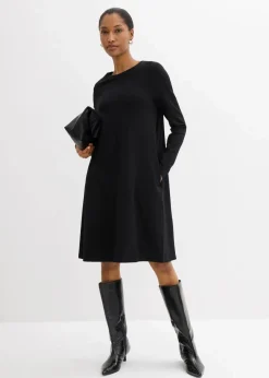 bonprix Bekleidung·Pullover & Strickjacken|Kleider^Shirtkleid in A-Linie aus Viskose-Mix schwarz