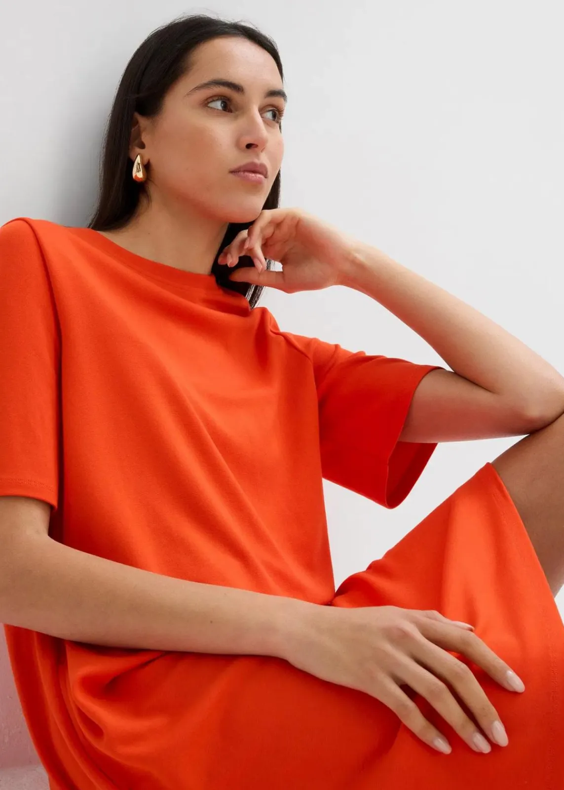 bonprix Kleider^Shirtkleid in A-Linie aus Viskose-Mix mohnrot