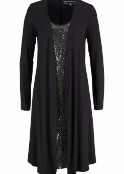 bonprix Bekleidung·Pullover & Strickjacken|Kleider^Shirtkleid in Doppeloptik aus nachhaltiger Viskose schwarz/metallic silber
