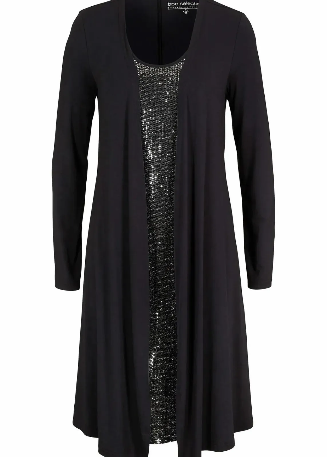 bonprix Bekleidung·Pullover & Strickjacken|Kleider^Shirtkleid in Doppeloptik aus nachhaltiger Viskose schwarz/metallic silber