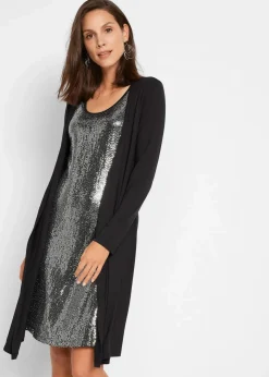 bonprix Bekleidung·Pullover & Strickjacken|Kleider^Shirtkleid in Doppeloptik aus nachhaltiger Viskose schwarz/metallic silber