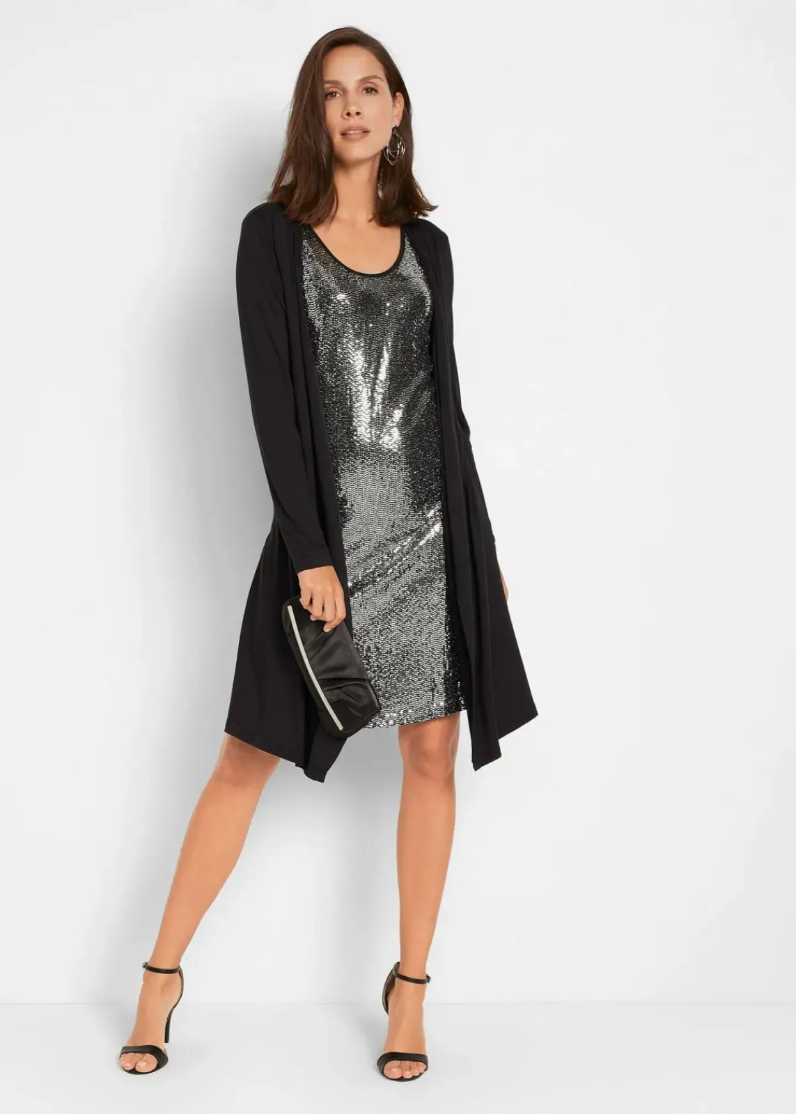 bonprix Bekleidung·Pullover & Strickjacken|Kleider^Shirtkleid in Doppeloptik aus nachhaltiger Viskose schwarz/metallic silber