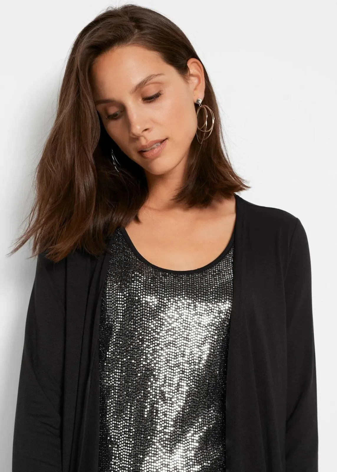 bonprix Bekleidung·Pullover & Strickjacken|Kleider^Shirtkleid in Doppeloptik aus nachhaltiger Viskose schwarz/metallic silber