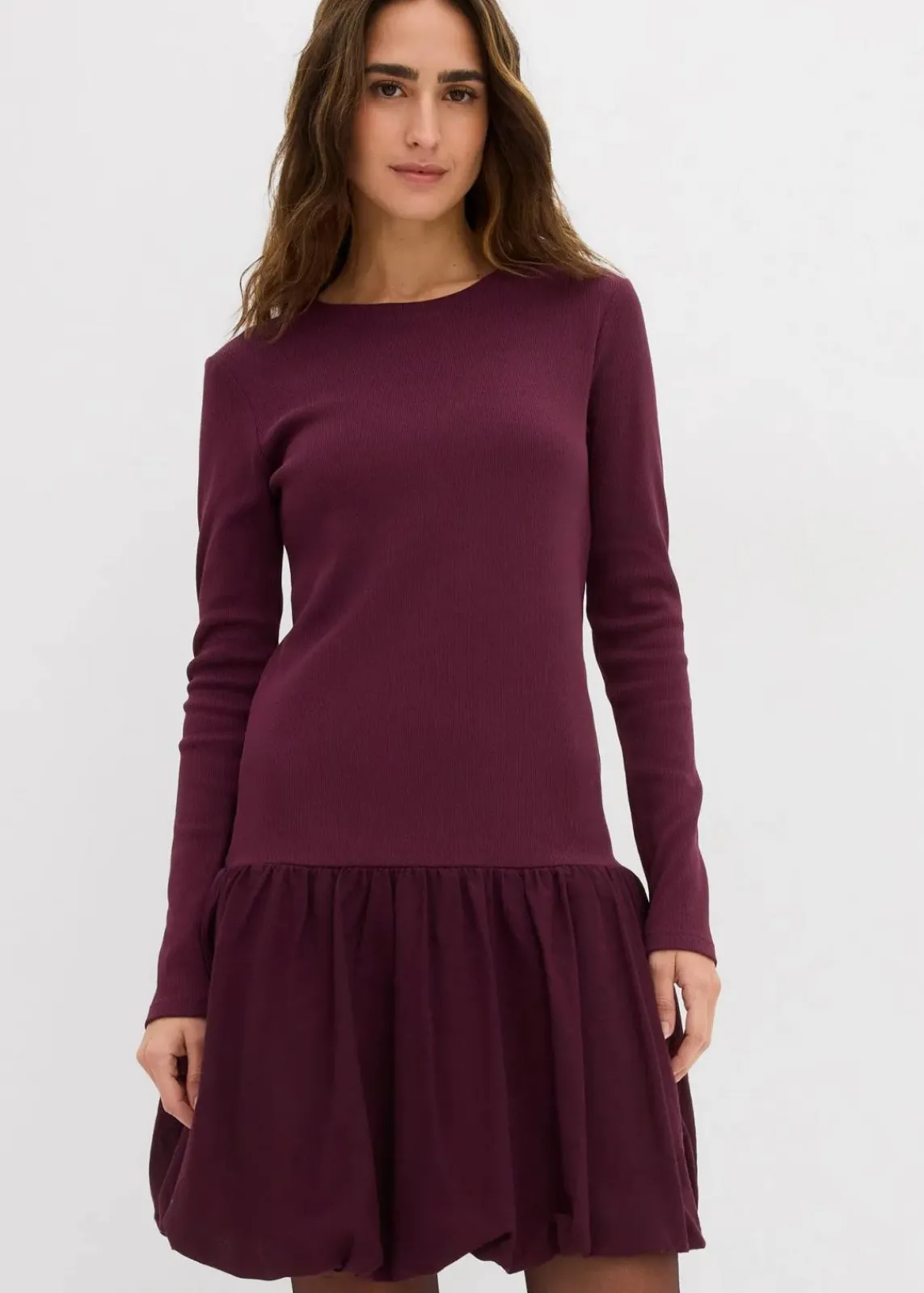 bonprix Kleider^Shirtkleid mit Ballonrock weinrot