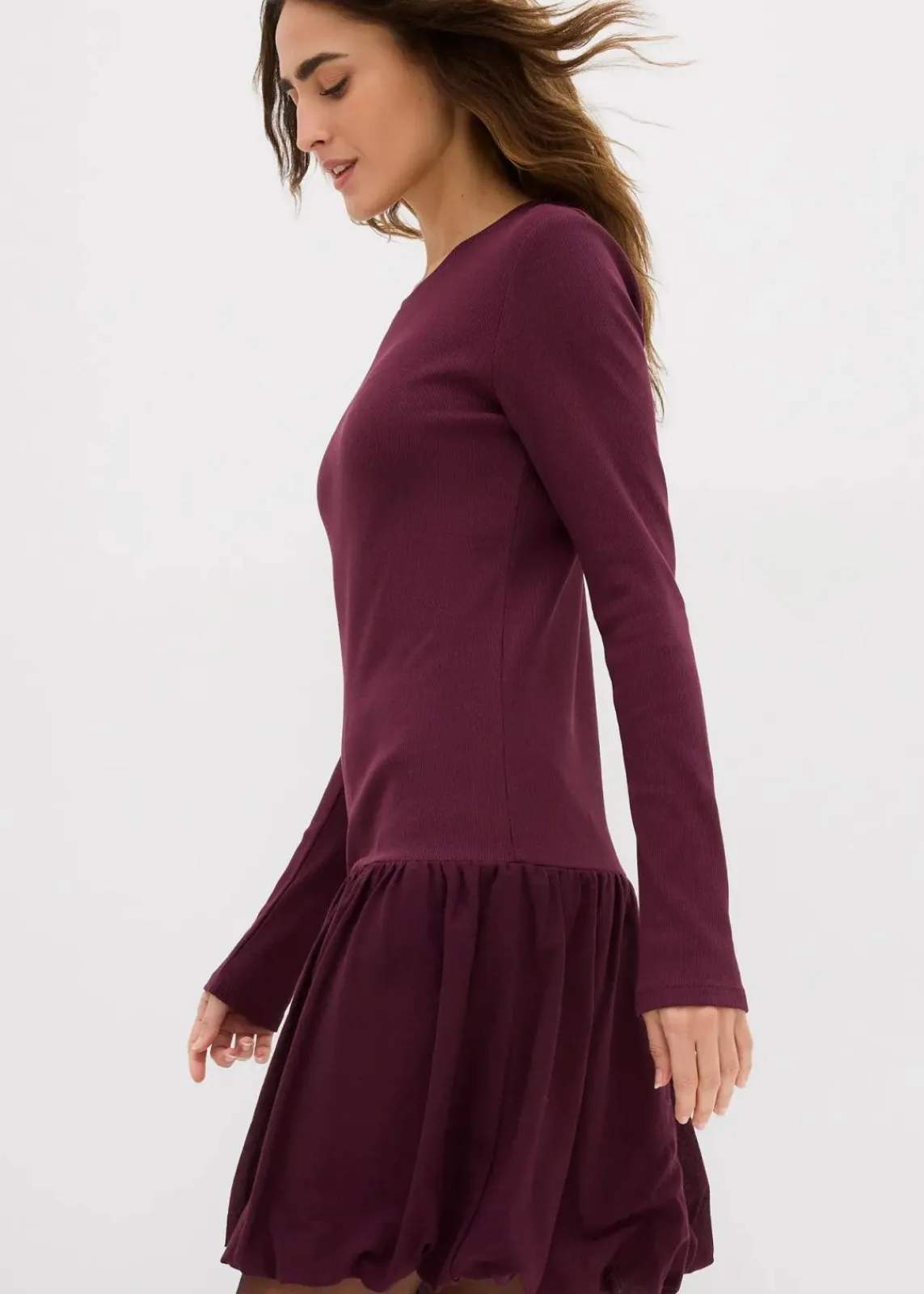bonprix Kleider^Shirtkleid mit Ballonrock weinrot