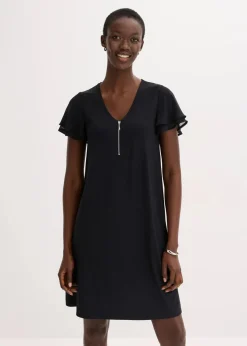 bonprix Kleider^Shirtkleid mit Chiffonärmeln schwarz