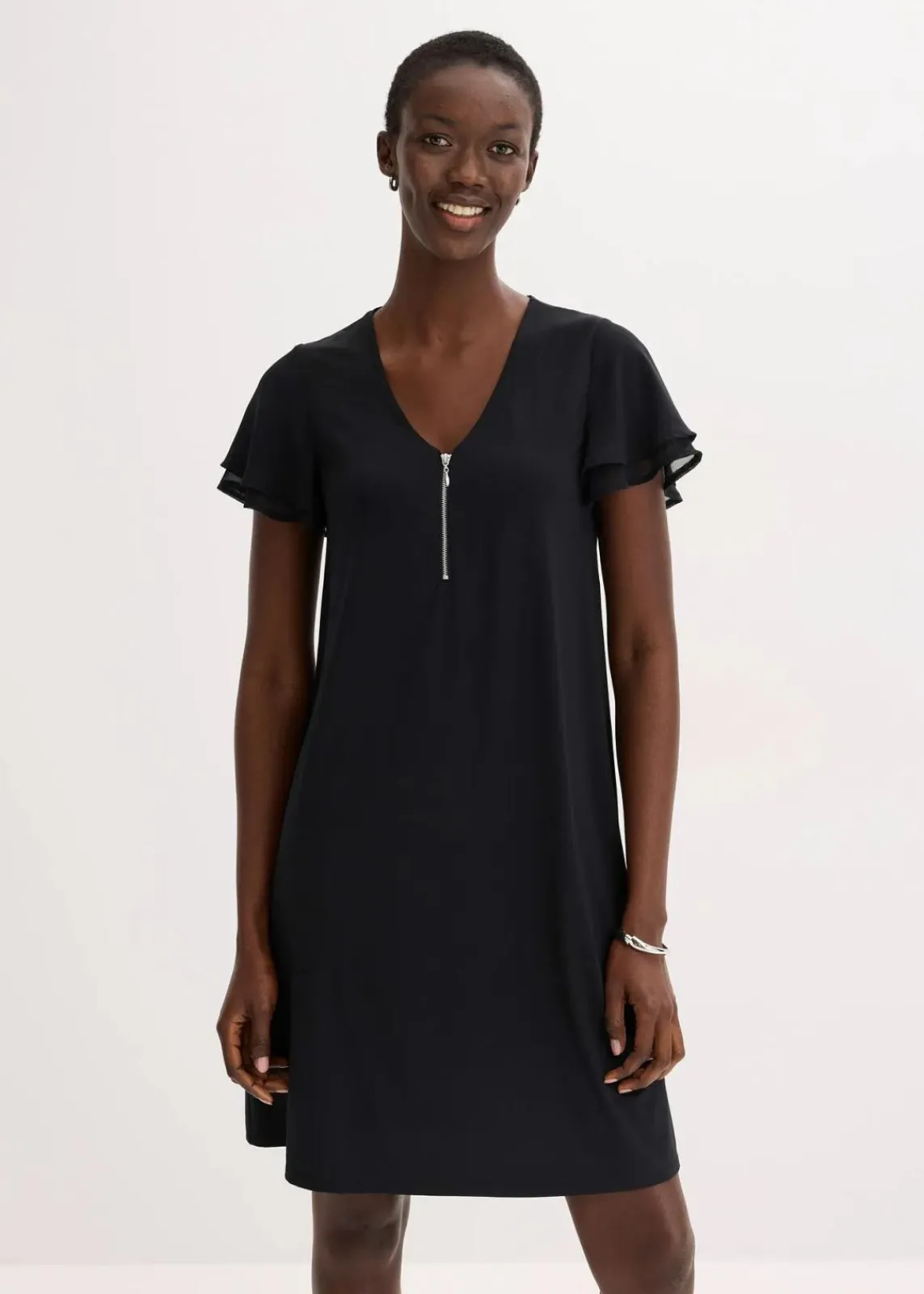 bonprix Kleider^Shirtkleid mit Chiffonärmeln schwarz