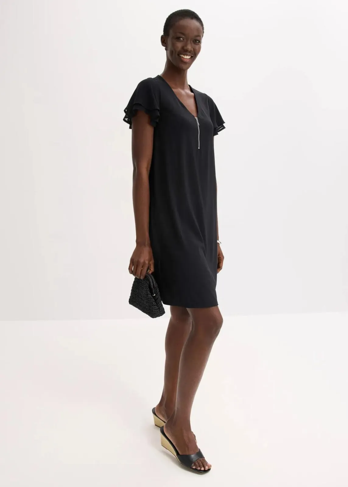 bonprix Kleider^Shirtkleid mit Chiffonärmeln schwarz