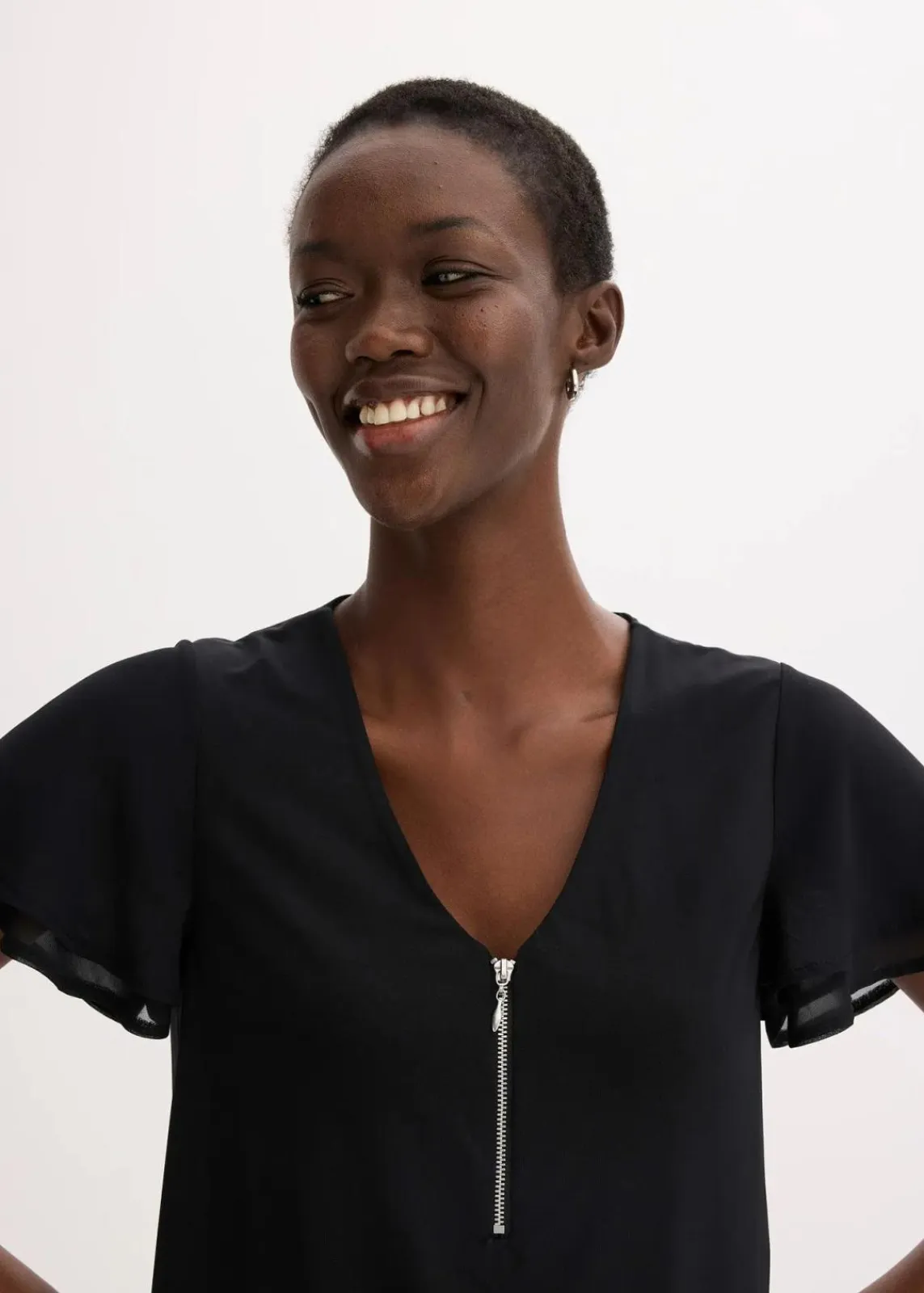 bonprix Kleider^Shirtkleid mit Chiffonärmeln schwarz
