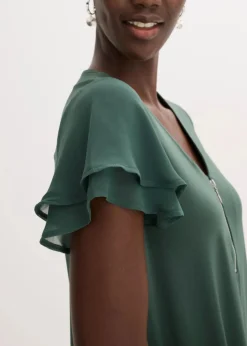 bonprix Kleider^Shirtkleid mit Chiffonärmeln schattengrün