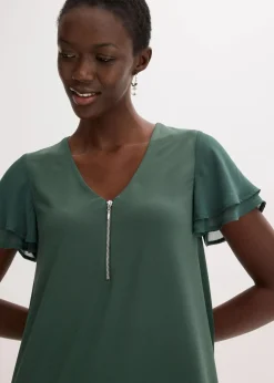 bonprix Kleider^Shirtkleid mit Chiffonärmeln schattengrün
