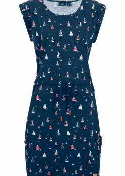 bonprix Kleider|Bekleidung·Pullover & Strickjacken^Shirtkleid mit Flügelärmeln und Druck dunkelblau bedruckt