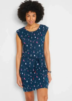 bonprix Kleider|Bekleidung·Pullover & Strickjacken^Shirtkleid mit Flügelärmeln und Druck dunkelblau bedruckt