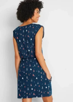 bonprix Kleider|Bekleidung·Pullover & Strickjacken^Shirtkleid mit Flügelärmeln und Druck dunkelblau bedruckt