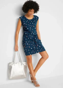 bonprix Kleider|Bekleidung·Pullover & Strickjacken^Shirtkleid mit Flügelärmeln und Druck dunkelblau bedruckt