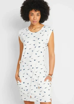 bonprix Bekleidung·Pullover & Strickjacken|Kleider^Shirtkleid mit Flügelärmeln und Druck wollweiß bedruckt