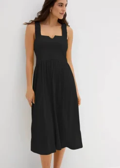 bonprix Bekleidung·Pullover & Strickjacken|Kleider^Shirtkleid mit leicht ausgestelltem Saum aus Baumwoll-Viskose-Mix schwarz