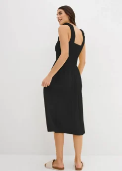 bonprix Bekleidung·Pullover & Strickjacken|Kleider^Shirtkleid mit leicht ausgestelltem Saum aus Baumwoll-Viskose-Mix schwarz
