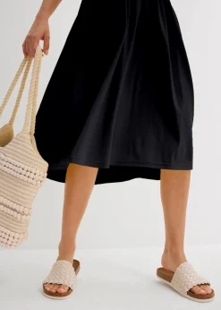 bonprix Bekleidung·Pullover & Strickjacken|Kleider^Shirtkleid mit leicht ausgestelltem Saum aus Baumwoll-Viskose-Mix schwarz