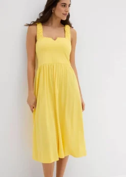 bonprix Nachhaltigere Materialien|Kleider^Shirtkleid mit leicht ausgestelltem Saum aus Baumwoll-Viskose-Mix tulpengelb