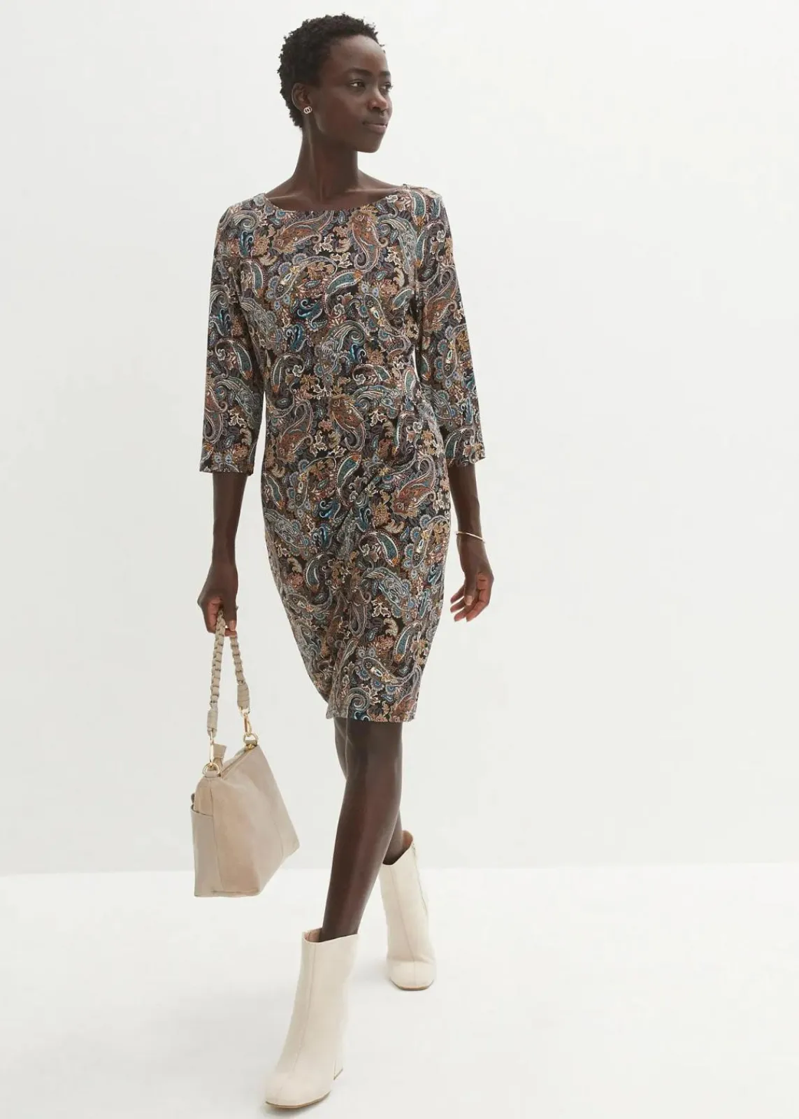 bonprix Kleider|Bekleidung·Pullover & Strickjacken^Shirtkleid mit Paisley Druck schwarz/beige paisley