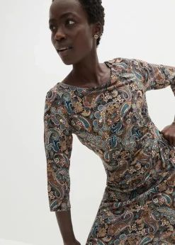 bonprix Kleider|Bekleidung·Pullover & Strickjacken^Shirtkleid mit Paisley Druck schwarz/beige paisley