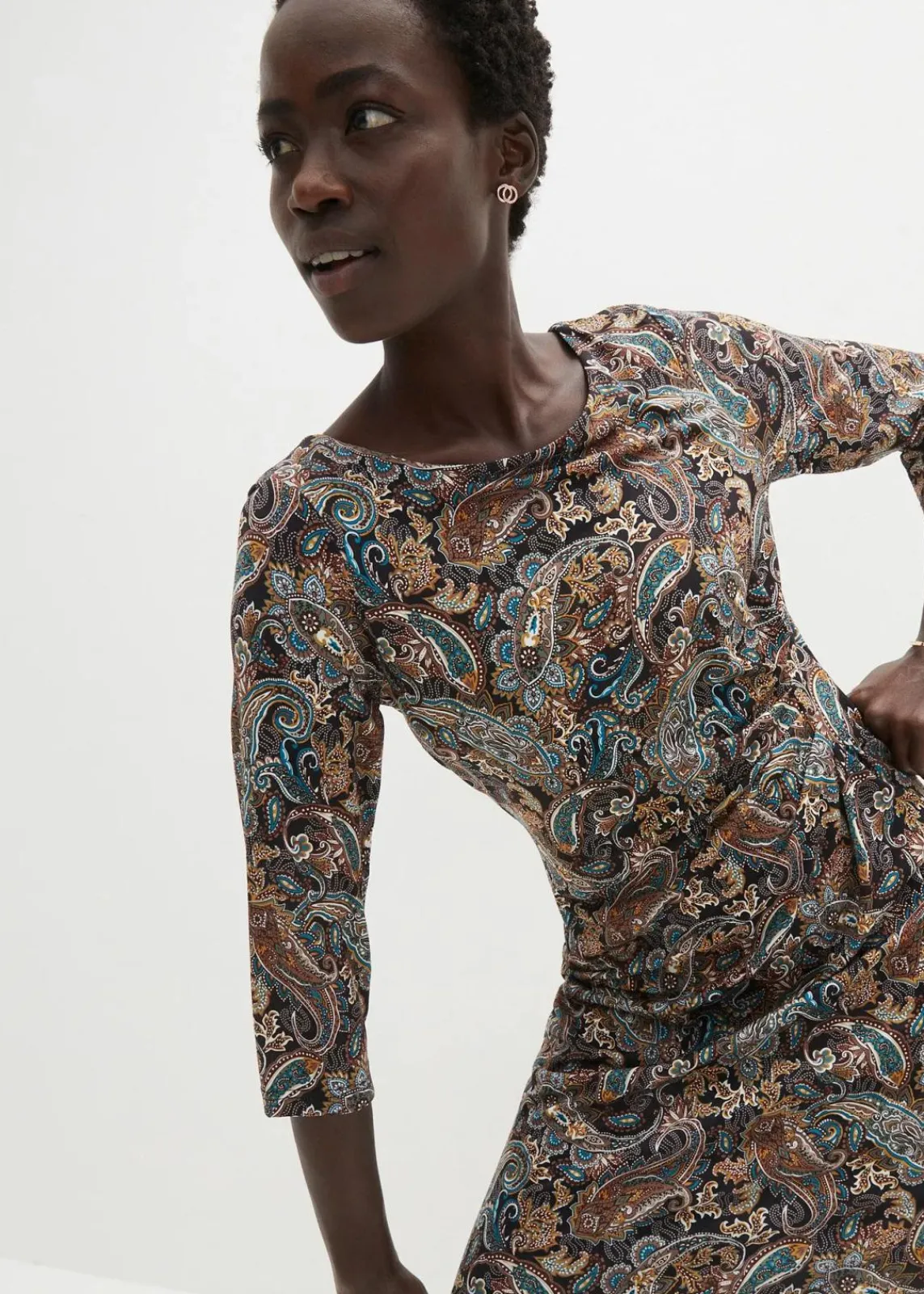 bonprix Kleider|Bekleidung·Pullover & Strickjacken^Shirtkleid mit Paisley Druck schwarz/beige paisley