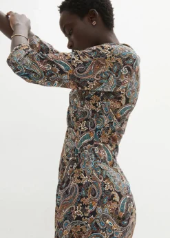 bonprix Kleider|Bekleidung·Pullover & Strickjacken^Shirtkleid mit Paisley Druck schwarz/beige paisley