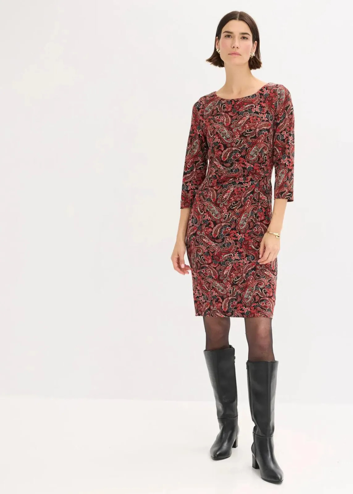 bonprix Bekleidung·Pullover & Strickjacken|Kleider^Shirtkleid mit Paisley Druck schwarz/rot paisley