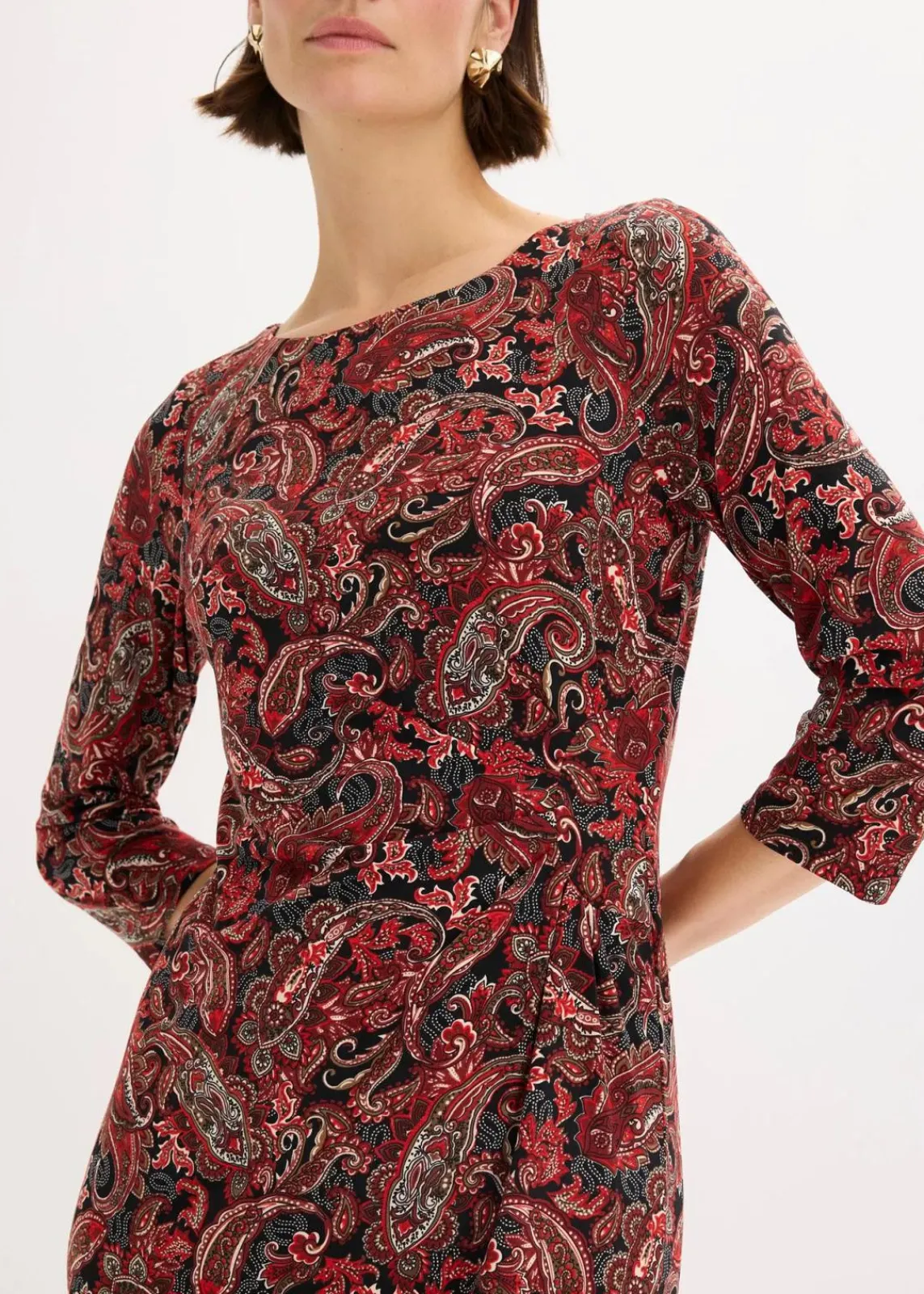 bonprix Bekleidung·Pullover & Strickjacken|Kleider^Shirtkleid mit Paisley Druck schwarz/rot paisley