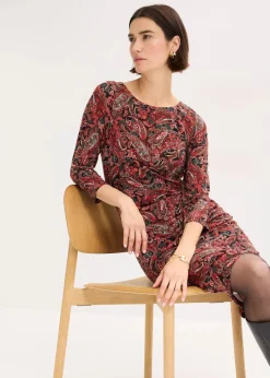 bonprix Bekleidung·Pullover & Strickjacken|Kleider^Shirtkleid mit Paisley Druck schwarz/rot paisley