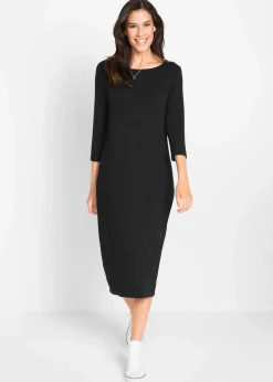 bonprix Basics|Nachhaltigere Materialien^Shirt-Kleid mit 3/4-Ärmeln schwarz